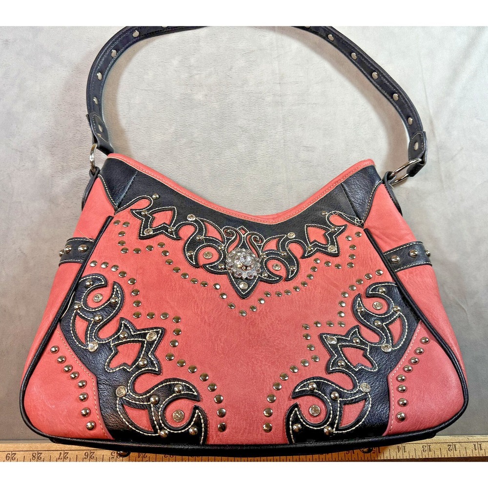 P & G Collection Pink Western Handbag Bling Rhinestones Pockets‎ Excellent